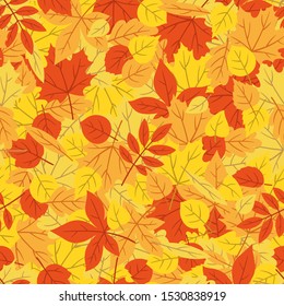 Seamless pattern with different colourful leaves. Great for wrapping paper, wallpaper, pattern fills, web page background, autumn, post cards