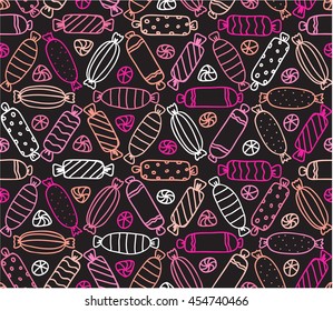 Seamless pattern with different contour candies. Vector illustration
