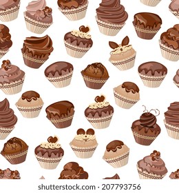 Seamless pattern with different cupcakes