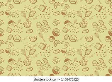 Seamless pattern with different cupcakes. bakery pattern. Hand drawn collection bread shape. coffee cafe. wallpaper. backdrop. wrapping cards. interiors. surface. Vector - illustration