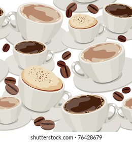 Seamless pattern with different cups of coffee