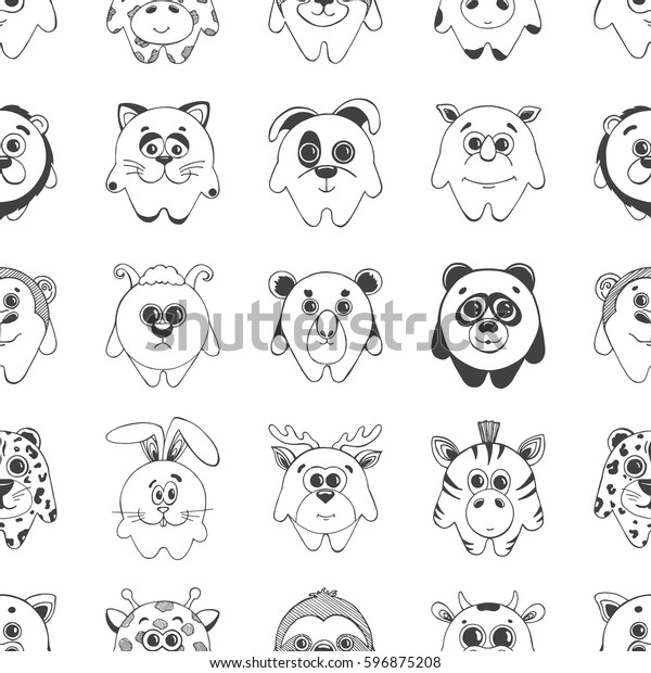 Seamless Pattern Different Cute Animals Childrens Stock Vector (Royalty ...