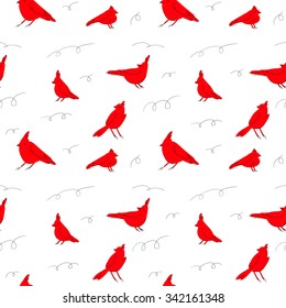 Seamless pattern of different cute birds in vector.