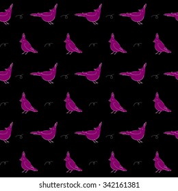 Seamless pattern of different cute birds in vector.