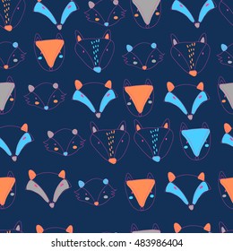 Seamless pattern with different cute foxes. Vector illustration