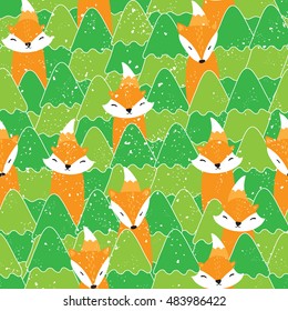 Seamless pattern with different cute foxes. Vector illustration