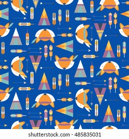 Seamless pattern with different cute foxes. Vector illustration