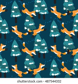Seamless pattern with different cute foxes. Vector illustration