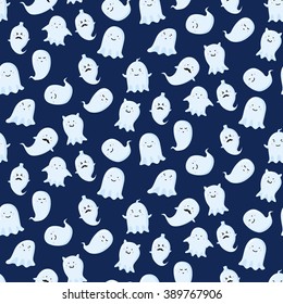 Seamless pattern with different cute ghosts. Vector illustration