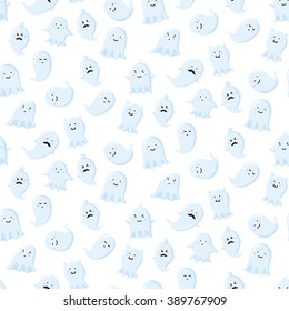 Seamless pattern with different cute ghosts. Vector illustration