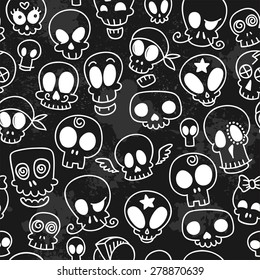 seamless pattern with different cute sketchy  skulls 