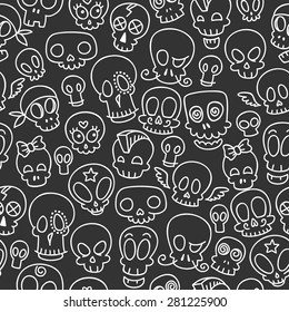 seamless pattern with different cute sketchy  skulls 