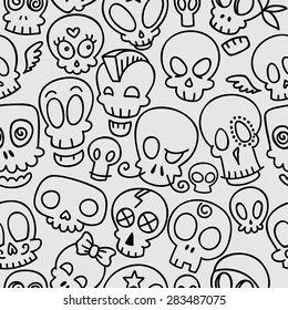 seamless pattern with different cute sketchy  skulls 