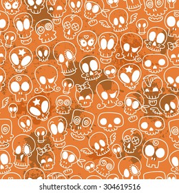 seamless pattern with different cute sketchy  skulls 