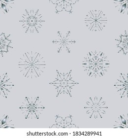 Seamless pattern of different decorative christmas snowflakes