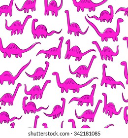 Seamless pattern of different Diplodocus. Hand drawn dinosaurs. Background pattern in vector
