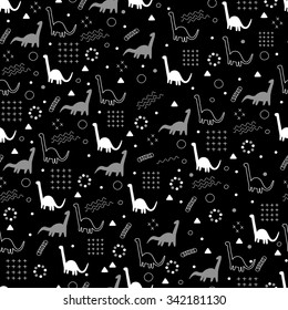 Seamless pattern of different Diplodocus. Hand drawn dinosaurs. Background pattern in vector
