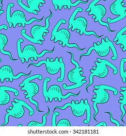 Seamless pattern of different Diplodocus. Hand drawn dinosaurs. Background pattern in vector
