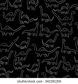 Seamless pattern of different Diplodocus. Hand drawn dinosaurs. Background pattern in vector
