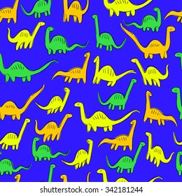 Seamless pattern of different Diplodocus. Hand drawn dinosaurs. Background pattern in vector
