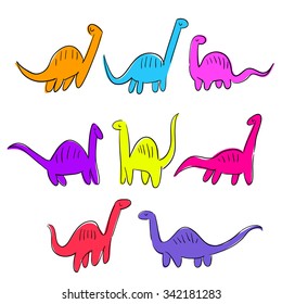 Seamless pattern of different Diplodocus. Hand drawn dinosaurs. Background pattern in vector
