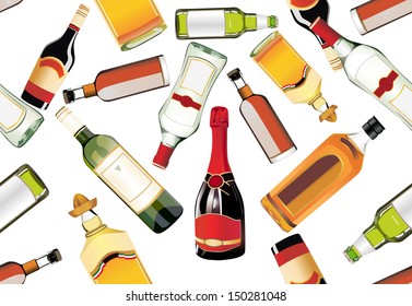 Seamless Pattern of different drinks and bottles 