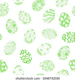 Seamless pattern with different Easter eggs. Vector illustration in sketch style. Hand drawn Easter pattern.