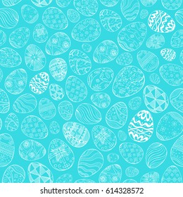 Seamless pattern with different Easter eggs. Vector illustration in sketch style. Hand drawn Easter pattern.