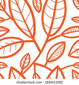 Seamless pattern with different eaves on  white background. Vector print with plants.