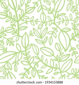 Seamless pattern with different eaves on white background. Vector print with plants.