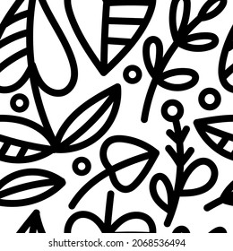 Seamless pattern with different eaves on white background. Vector print with plants.