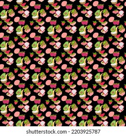 Seamless pattern with a different exotic fruits. Vector illustration. 