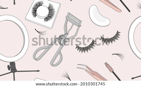Seamless pattern with different eyelash extension tools