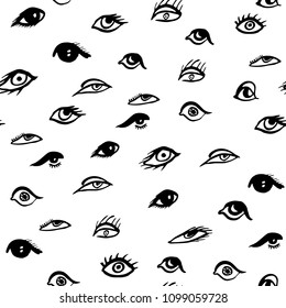 Seamless pattern with different eyes. Black and white