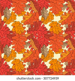 Seamless pattern with different fall oak leafs