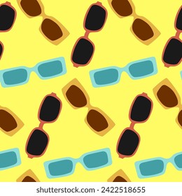 Seamless pattern with different fashionable sunglasses. Summer background with accessories for vision and protection from sunshine.