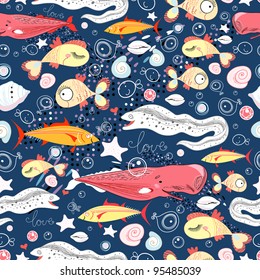 seamless pattern of different fish