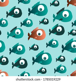 Seamless pattern with different fishes 