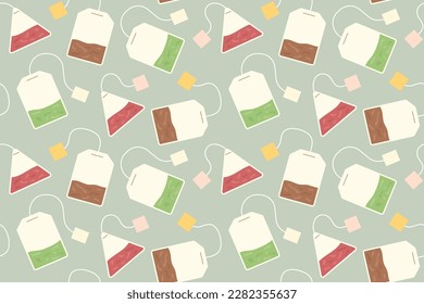 seamless pattern with different flavors tea bags, tearoom concept- vector illustration
