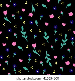 Seamless pattern with different flowers. 