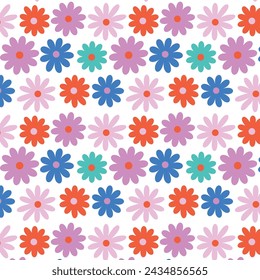 seamless pattern of different flowers 70's style	
