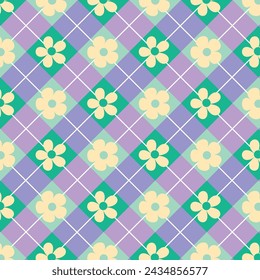 seamless pattern of different flowers 70's style	
