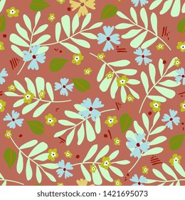 Seamless  pattern with different flowers in cute vintage style.Floral  vector texture with flowering twigs spring - summer season. for textile, wrapping paper, wallpaper, curtains
