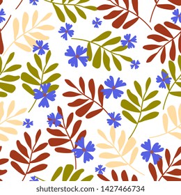 Seamless  pattern with different flowers in cute vintage style.Floral  vector texture with flowering twigs spring - summer season. for textile, wrapping paper, wallpaper, curtains
