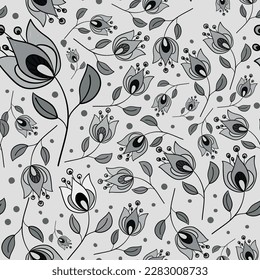 Seamless pattern with different flowers. Vector file for designs.