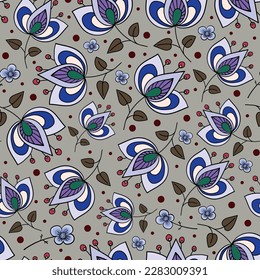 Seamless pattern with different flowers. Vector file for designs.