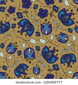 Seamless pattern with different flowers. Vector file for designs.