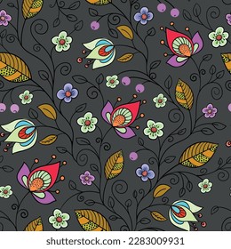 Seamless pattern with different flowers. Vector file for designs.