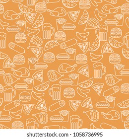 Seamless pattern with different foods. Design for banner and print.