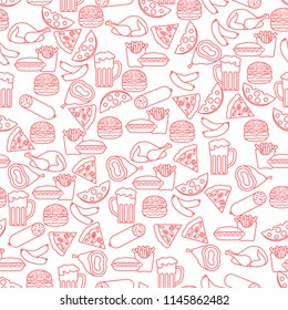 Seamless pattern with different foods. Design for banner and print.